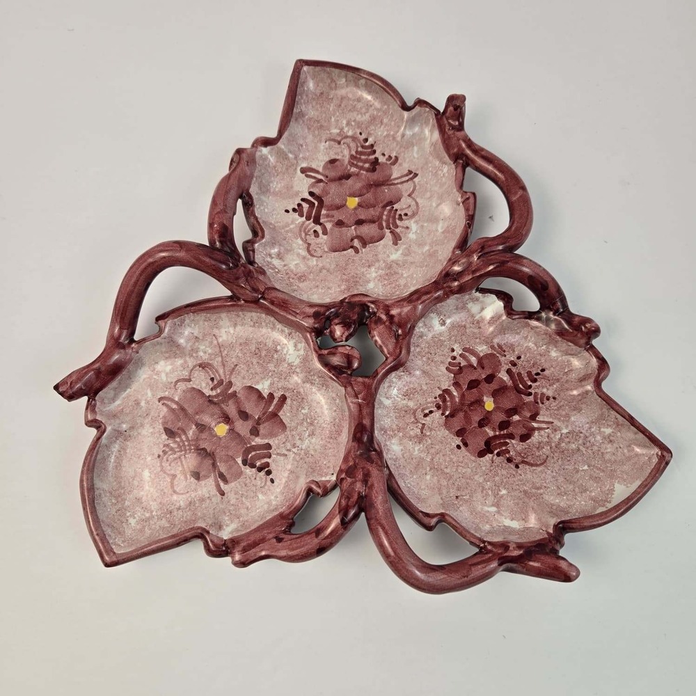 Vintage Vietri Italy Majolica Divided 3 Section Leaf Dish G Massimo Signed